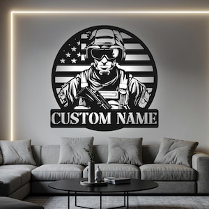 Custom US Soldier LED Metal Wall Art: Military Name Sign