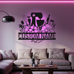 Custom Baking Name Sign: LED Metal Wall Art, Kitchen Decor