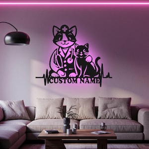 Veterinary Custom Sign Led Light Metal Wall Decor Veterinarian Doctor Name Custom Sign Home Decor Housewarming Gifts Gift For Vet Artwork