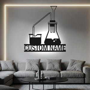 Science Teacher Science Student Custom Sign Led Light Metal Wall Decor Science Beaker Name Custom Sign Chemistry Class Decor Lab Decor Art
