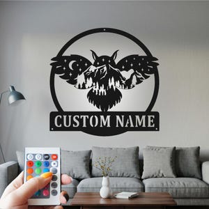 Custom Mountain Owl Metal Wall Art with RGB LED Light