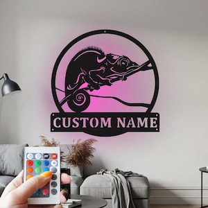 Chameleon Custom Sign Metal Wall Art Led Light, Custom Sign Chameleon Name Custom Sign Decoration For Room, Chameleon Home Decor, Chameleon