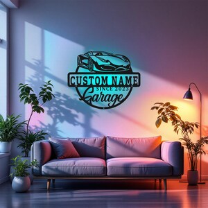 Custom Sign Car Garage Name Metal Custom Sign, Garage Name Laser Cut Metal Wall Art Plaque Man Cave Home Decor Dad&#39;s Gift