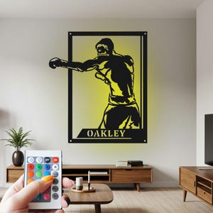 Custom Boxing Metal Wall Art with LED: Personalized Player Name Sign