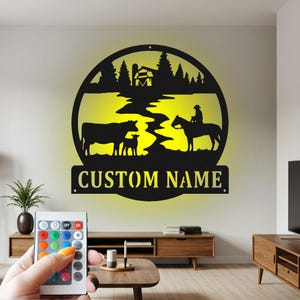 Cow Farm Metal Custom Sign, Custom Sign Cow Farm Name Custom Sign Decoration For Room, Cow Farm Metal Led Decor, Cow Farmer Gift