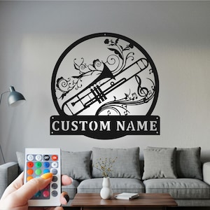 Custom Trombone Metal Wall Art: Personalized LED Music Decor