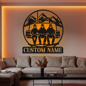 Ski Lift Chair Sign Led Light Metal Wall Decor Skiing Lover Name Sign Home Decor Winter Sport Sign Winter Mountain Sign Art