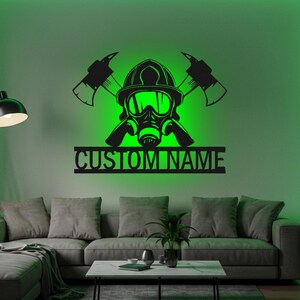 Firefighter Helmet Custom Sign Led Light Metal Wall Decor Fireman Name Custom Sign Home Decor Fire Station Custom Sign Gift For Father Art