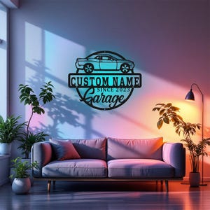 Personalized Car Garage Metal Sign: Laser Cut Man Cave Decor