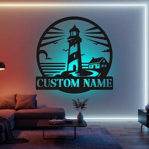 Custom Lighthouse LED Metal Wall Art: Sea Lover Home Decor