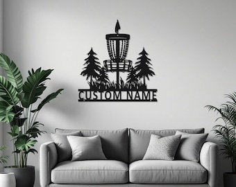 Custom Disc Golf Metal Wall Art with LED Light: Personalized Name Sign