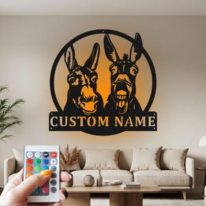 Two Donkey Custom Sign Metal Wall Art Led Light, Custom Sign Donkey Name Custom Sign Decoration For Room, Donkey Metal Home Decor, Donkey