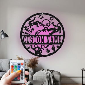 Custom Astronaut Metal Wall Art: LED Name Sign Decor