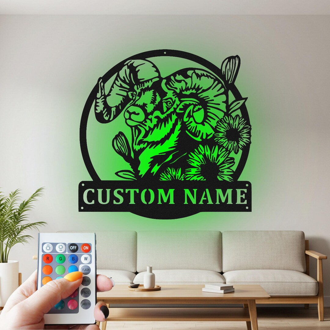 Custom Rams Metal Wall Art With LED Light, Personalized Rams Name Sign ...