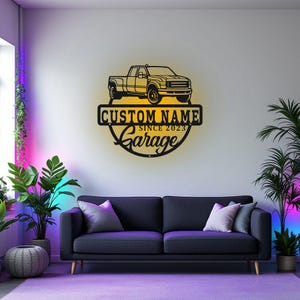 Personalized Garage Name Metal Sign: Laser Cut Wall Art Decor