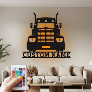 Truck Car Sign Metal Wall Art Led Light, Sign  Truck Driver Name Sign Decoration For Room, Truck Car Home Decor, Trucker Gift