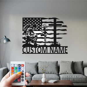 Custom US Soldier Metal Wall Art with LED: Personalized Military Decor