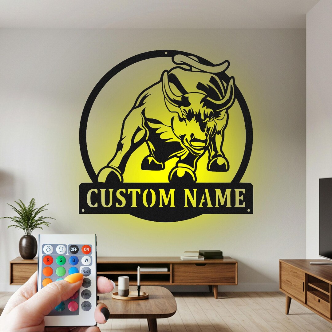 Custom Bull Metal Wall Art With LED: Personalized Name Sign - Etsy
