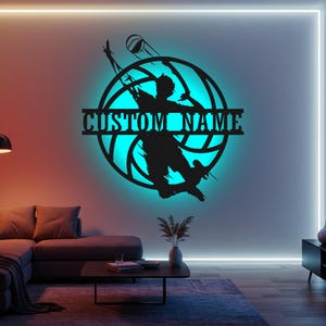 Custom Volleyball LED Metal Wall Art: Personalized Player Name Sign