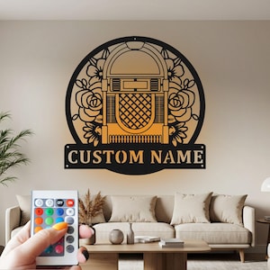 Jukebox Custom Sign Metal Wall Art Led Light, Custom Sign Jukebox Teacher Name Custom Sign Decoration For Room, Jukebox Metal Home Decor