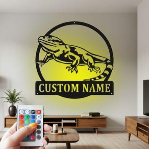 Custom Bearded Dragon Metal Wall Art with LED Light