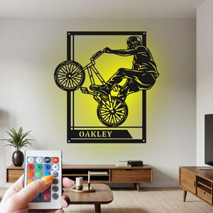 Custom BMX Metal Wall Art with RGB LED Light - Personalized Name Sign