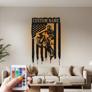 Custom Biker Metal Wall Art: LED Motorcycle Decor