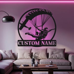 Skydiving Custom Sign Led Light Metal Wall Decor Paratrooper Name Custom Sign Home Decor Gift For Everyone Decoration Hanging Artwork