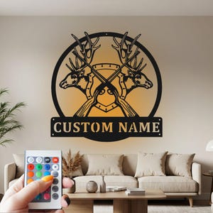 Custom Elk Deer Metal Wall Art with LED: Personalized Name Sign
