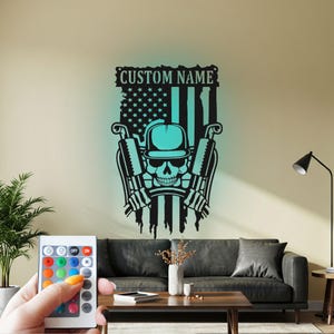 US Truck Driver Sign Metal Wall Art LED Light, Sign Truck Driver Name Sign Decoration For Room, Truck Driver Metal Decor