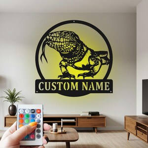 Custom Bearded Dragon Metal Wall Art with RGB LED Light