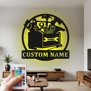 Custom Mechanic Tools Metal Wall Art with LED Light