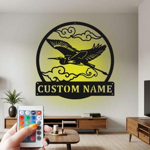 Custom Heron Couple Metal Wall Art with RGB LED Light