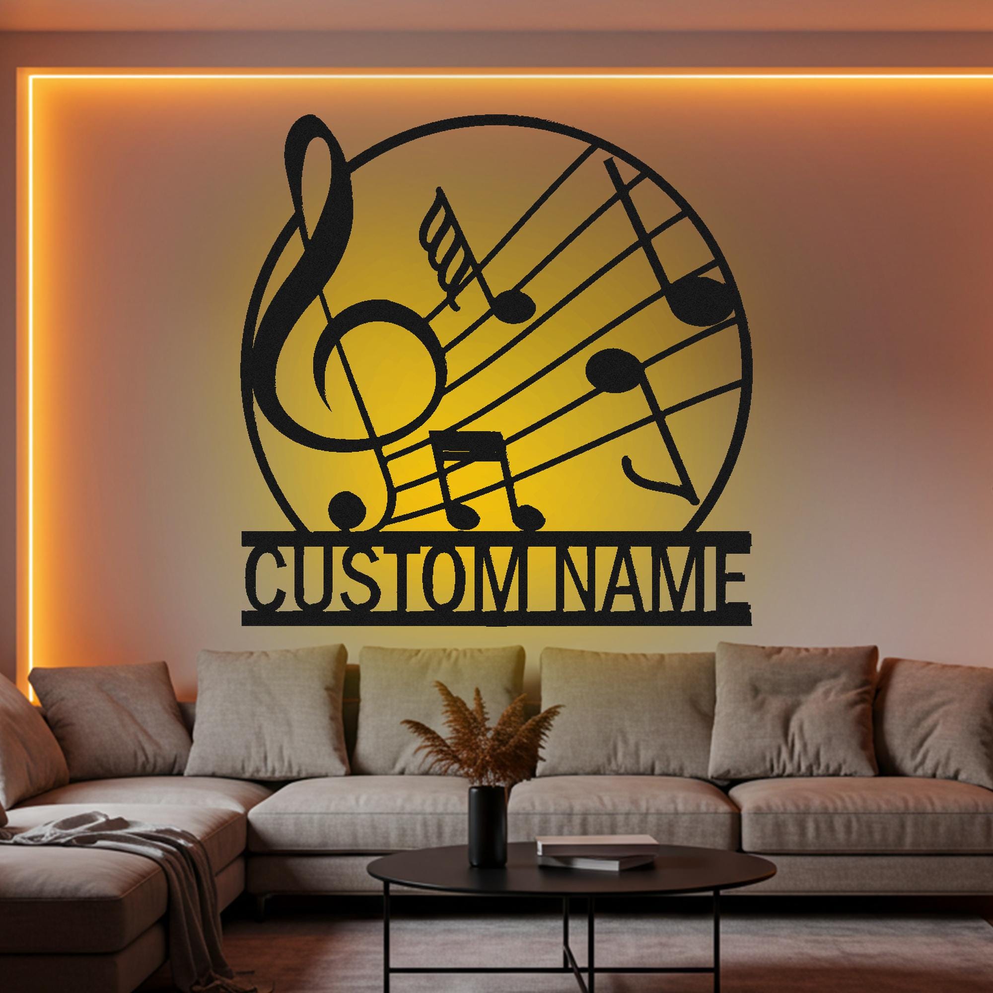 Custom Music Note LED Metal Wall Art: Personalized Composer Name Sign ...