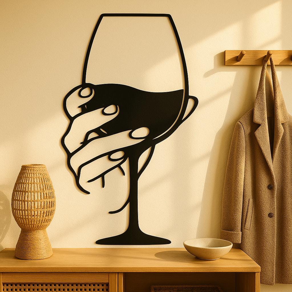 Line Art Wine Glass Metal Wall Decor: Modern Indoor Outdoor Art
