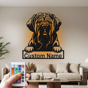 Custom Neapolitan Mastiff Metal Wall Art with LED Light