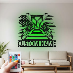 Custom Chainsaw Metal Wall Art with LED: Personalized Logging Decor