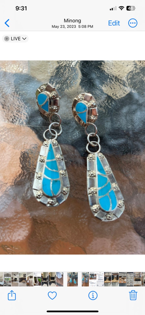 Carmichael Haloo Zuni Lapis Sterling Silver Hoop Earrings Native American Carmichael Haloo Zuni Lapis Sterling Silver Hoop Earrings Native American