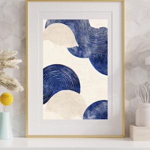 Abstract Blue Wall Art Digital Download – Modern Minimalist Printable Art, Navy Blue Neutral Decor, Contemporary Line Texture Print for Home