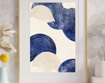 Abstract Blue Wall Art Digital Download – Modern Minimalist Printable Art, Navy Blue Neutral Decor, Contemporary Line Texture Print for Home