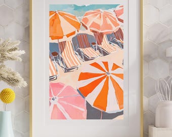 Beach Umbrella Wall Art Digital Download – Beach Art Print, Coastal Wall Decor, Retro Seaside Printable Art, Instant Digital Download