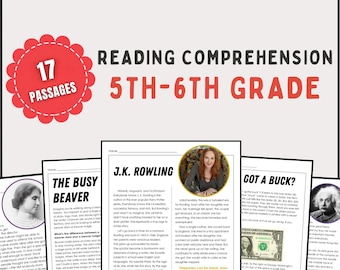 5th-6th Grade Reading Comprehension Passages: ELA Worksheets (Printable)