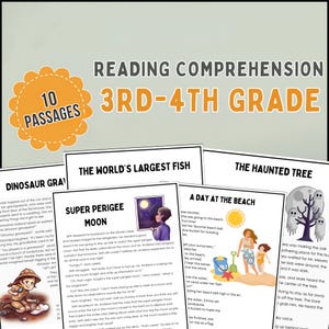 3rd-4th Grade Reading Comprehension Worksheets: 10 Printable Passages (Digital Download)
