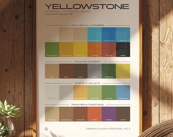 Yellowstone Colour Palette Poster | National Park Wall Art | Yellowstone Print | Nature Decor | Wyoming Travel Gift | USA Landscape Art