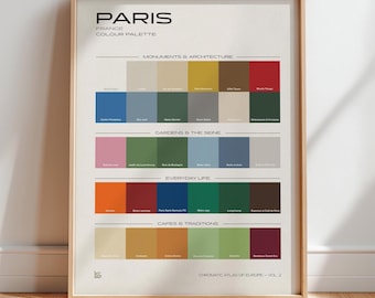 Paris Colour Palette Poster | Paris Wall Art Print | Paris Architecture Decor | France Travel Gift | Color Chart
