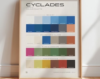 Cyclades Colour Palette Poster | Greek Islands Wall Art | Aegean Travel Print | Greece Decor | Europe Color Chart | Summer Home Decor