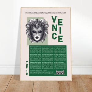 Poster di Venezia / City Guide Wall Art / Stampa Italia / Le 10 cose da fare / Consigli di viaggio / Arredamento Airbnb Home / Regalo di viaggio / Carnevale di Venezia