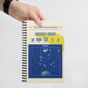Steph Curry NBA-notitieboek met 50 punten | NBA-memorabilia cadeau | Journaling Sketching School | Warriorsfancadeau | Boek met statistieken in basketbaljournaal