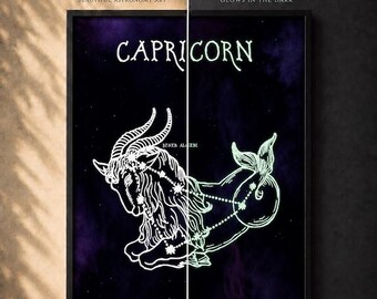 Capricornus Glow in the Dark Constellation Poster | Zodiac Wall Art | Astrology Gift | Celestial Star Sign Print | Nursery Decor | Star Map