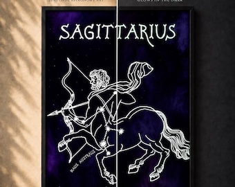 Sagittarius Glow in the Dark Constellation Poster | Zodiac Wall Art | Astrology Gift | Celestial Star Sign Print | Nursery Decor | Star Map